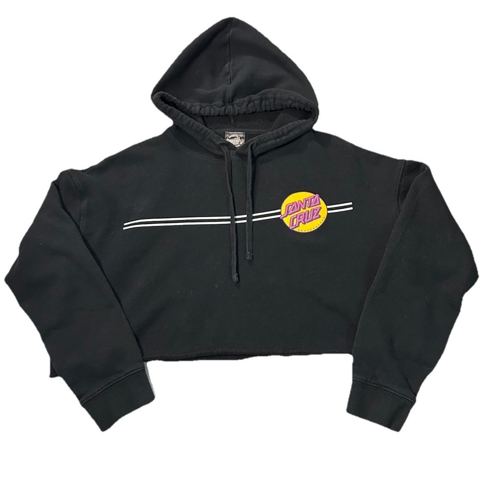 Santa Cruz Cropped Hoodie Woman's Small Black Dot Logo Long Sleeve RN99052‎